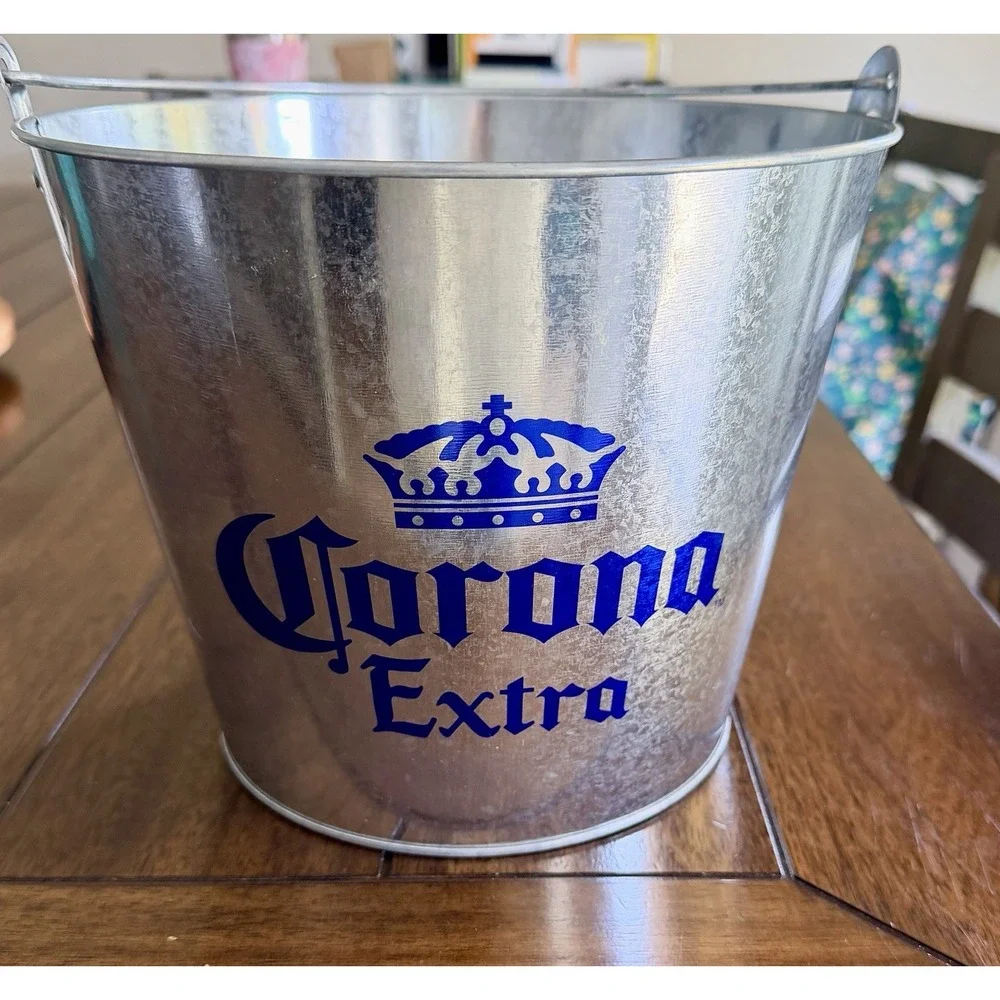 Corona  Vintage Extra Beer Galvanized Pail Ice Bucket With Handle Silver